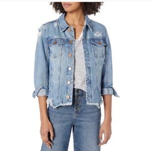 Blank NYC Distressed Blue Denim Cropped Frayed Hem Jean Jacket Size XS